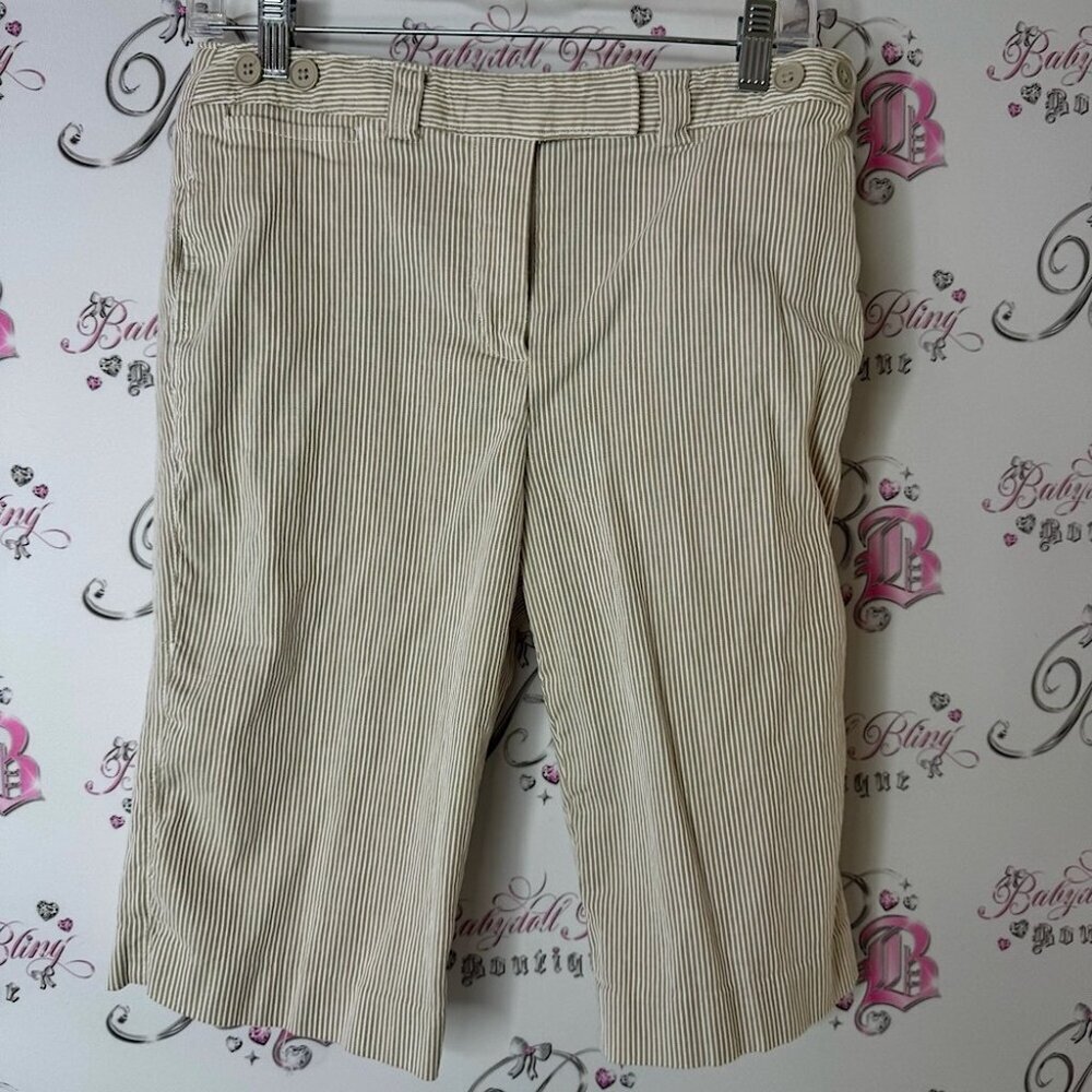 Larry Levine capri pants belted detail belt Beige Pinstripe Women's Bermudas